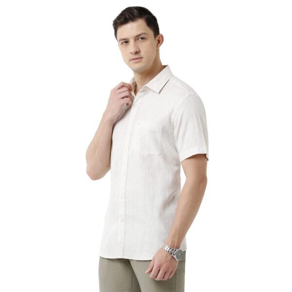 Linen Club Men's Pure Linen White Solid Slim Fit Full Sleeve Casual Shirt - Image 2