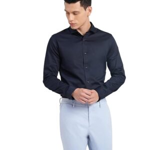 JACK & JONES Men's Cotton Slim Fit Solid Opaque Checked Spread-Collar Casual Shirt
