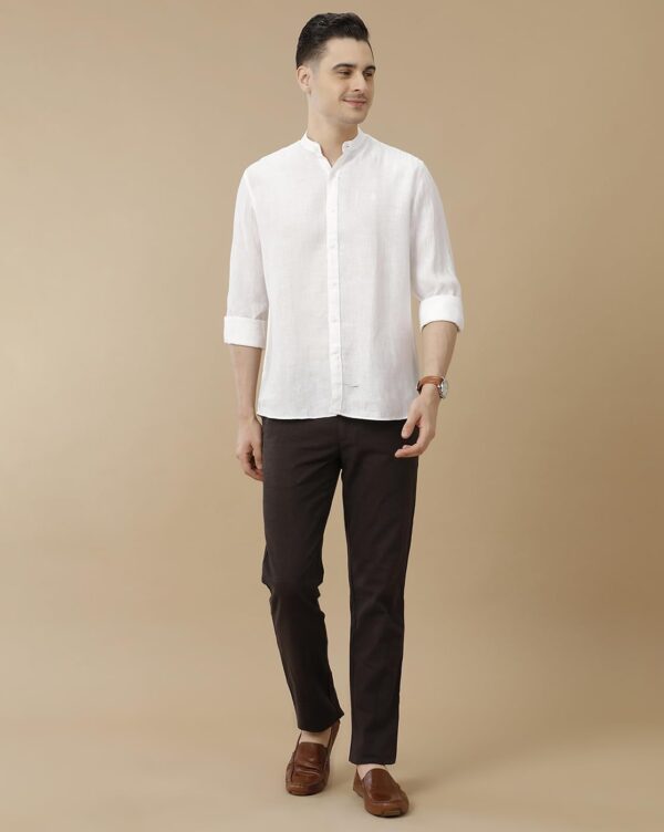 Linen Club Men's Pure Linen White Solid Contemporary Fit Full Sleeve Casual Shirt - Image 4