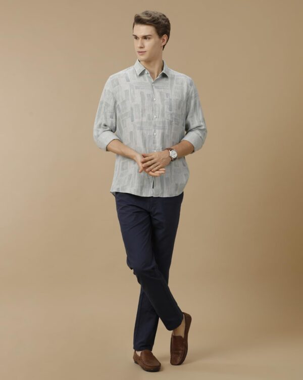 Linen Club Men's Pure Linen Beige Printed Contemporary Fit Full Sleeve Casual Shirt - Image 4