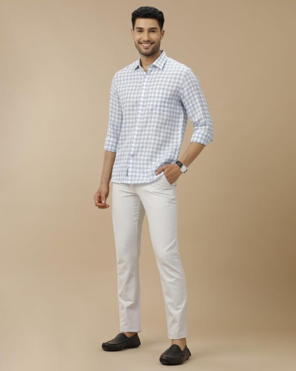 Linen Club Men's Pure Linen Blue Checked Contemporary Fit Half Sleeve Casual Shirt - Image 4