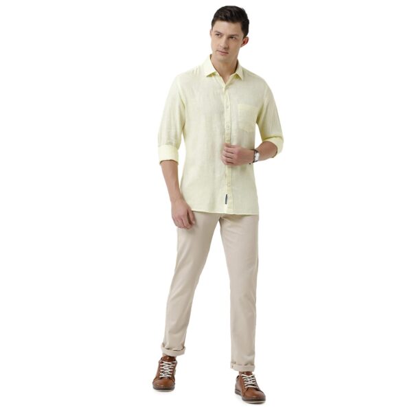 Linen Club Men's Pure Linen Yellow Chambray Slim Fit Full Sleeve Casual Shirt - Image 4