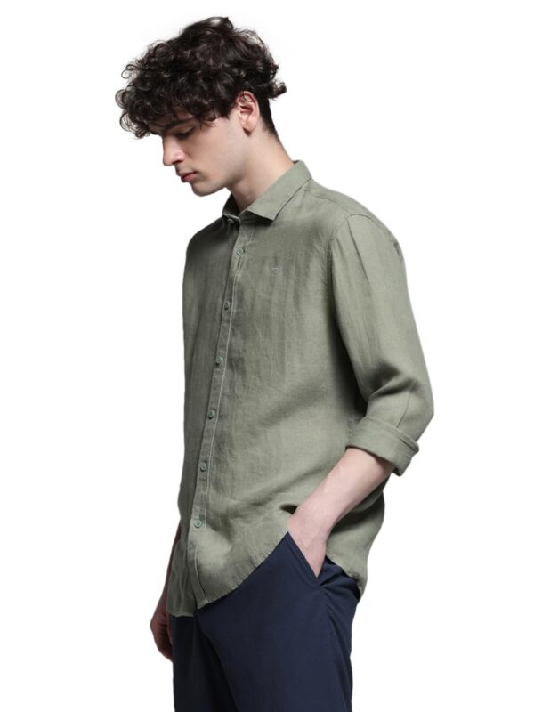 JACK & JONES Men Linen Regular Spread Collar Solid Casual Shirt - Image 3
