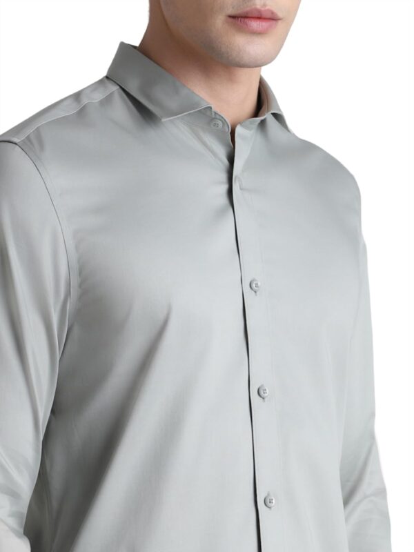 JACK & JONES Men's Cotton Slim Fit Solid Opaque Checked Spread-Collar Casual Shirt - Image 5