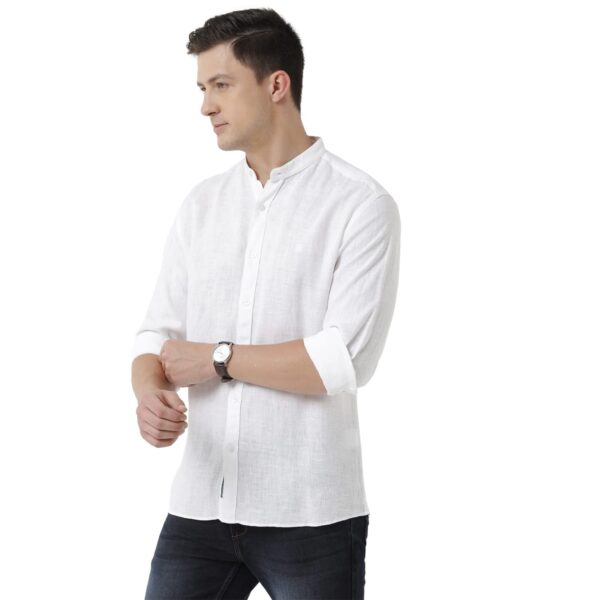 Linen Club Men's Pure Linen White Solid Slim Fit Full Sleeve Casual Shirt - Image 2