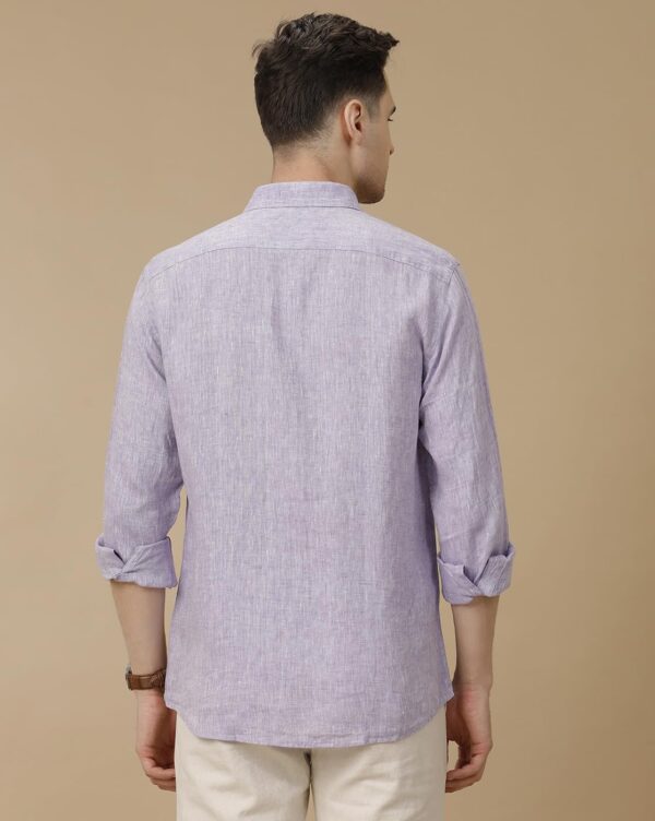 Linen Club Men's Pure Linen Purple Solid Contemporary Fit Full Sleeve Casual Shirt - Image 6