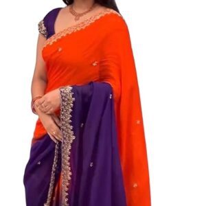 shanaya Soft Hand Dyeing Chinnon Saree with Heavy Embroidery, Sequence & Jari Work Elegant Designer Border Lightweight Bridal & Party Saree Ethnic Indian Saree