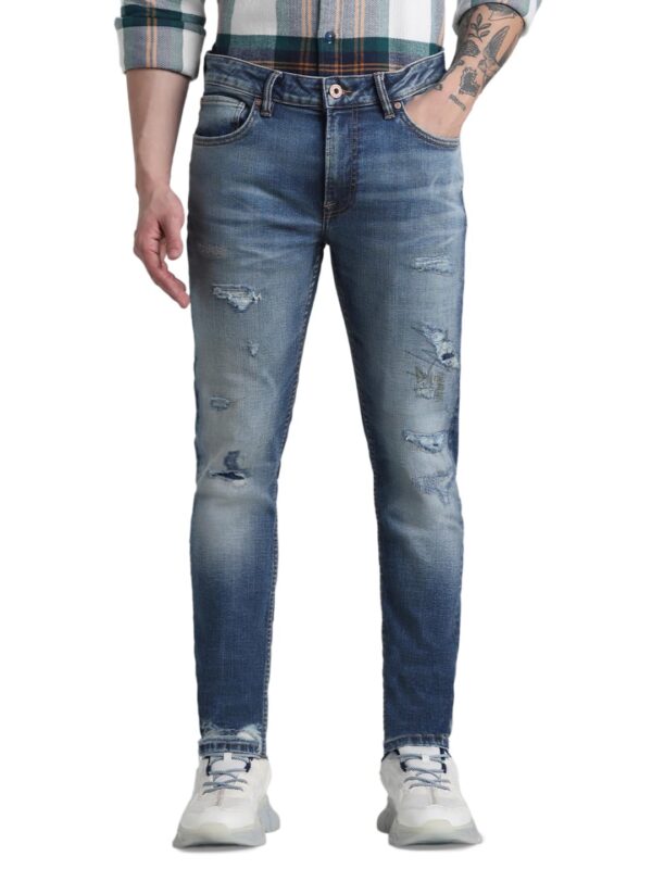 JACK & JONES Men Skinny Fit Highly Distressed Heavy Fade Comfort Stretchable Jeans - Image 2