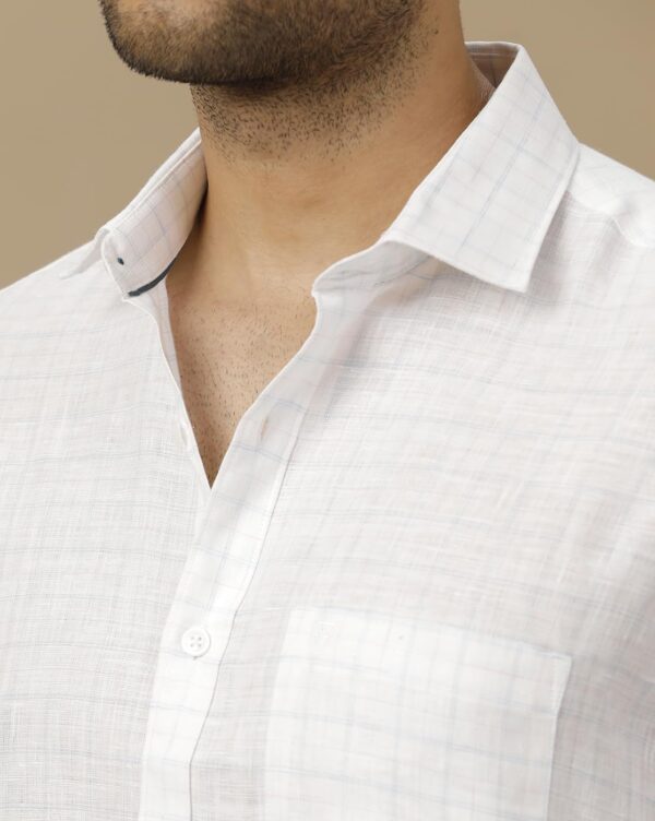 Linen Club Men's Pure Linen Blue Checked Contemporary Fit Half Sleeve Casual Shirt - Image 4
