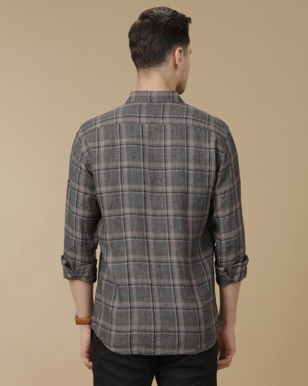 Linen Club Men's Pure Linen Grey Checked Contemporary Fit Full Sleeve Casual Shirt - Image 6