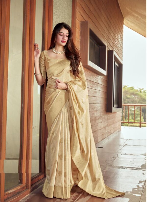 SGF11 Women's Kanjivaram Pure Soft Silk Saree For Women Pure Golden Zari With Blouse Piece - Image 3