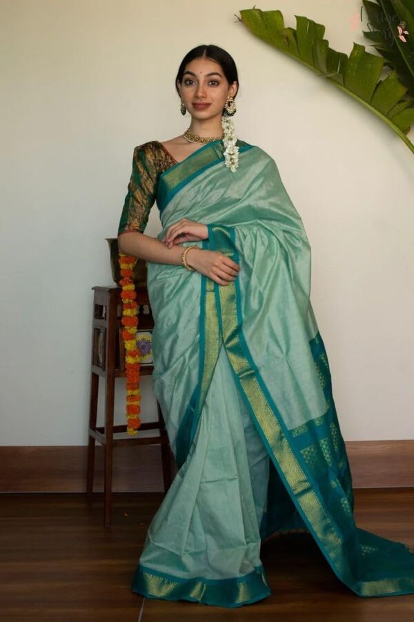 ILAIYAAL CLOTHINGS Women's Kanjivaram Cotton Silk Saree South Indian Paithani Sari | gadwal cotton sarees with Zari Border and Blouse Piece - Suitable For All Indian Occasions and Festivals 191 - Image 2