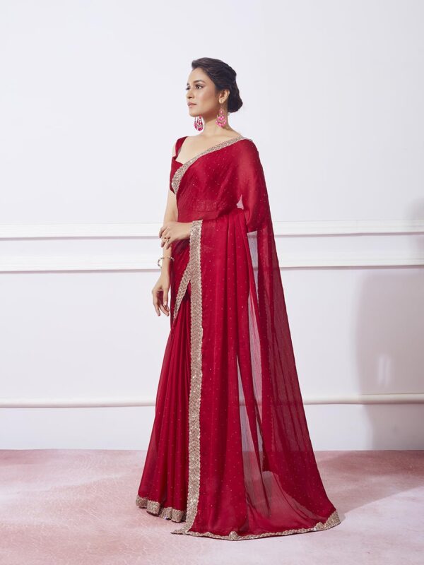 ORHANS Women's Satin Chiffon All Over Fix Diamond With Lace Work Saree With Matching Unstitched Blouse Piece - Image 5
