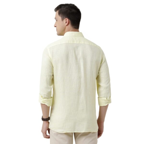 Linen Club Men's Pure Linen Yellow Chambray Slim Fit Full Sleeve Casual Shirt - Image 3