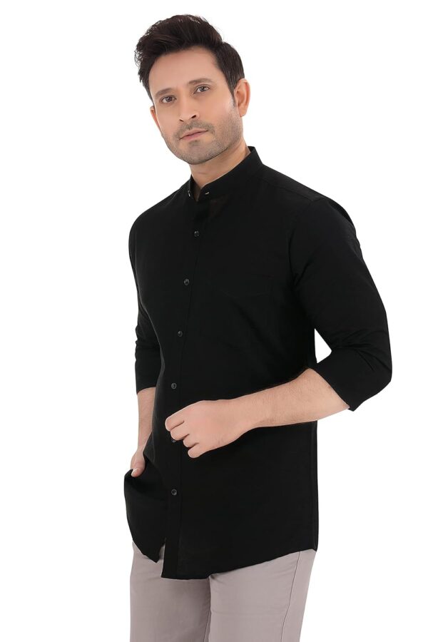Faubourg Mens Linen Cotton Mandarin Chinese Collar Formal Shirt - Image 4