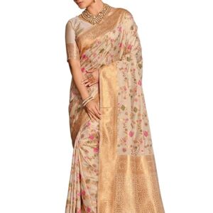 Astita Banarasi Silk Saree with Golden Zari Floral Weaving | Soft Lightweight Traditional Saree for Women | Perfect for Festive Occasions, Gifting & Celebrations