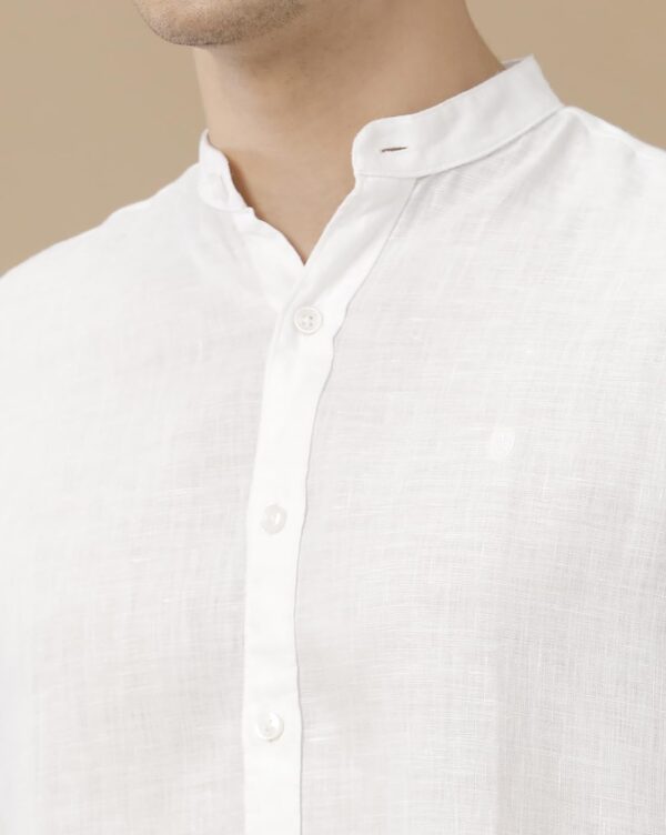 Linen Club Men's Pure Linen White Solid Contemporary Fit Full Sleeve Casual Shirt - Image 5