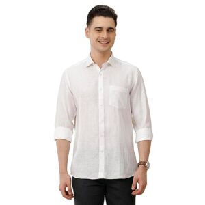 Linen Club Men's Pure Linen Maroon Solid Contemporary Fit Full Sleeve Casual Shirt