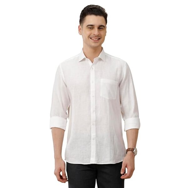 Linen Club Men's Pure Linen Maroon Solid Contemporary Fit Full Sleeve Casual Shirt