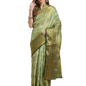 KAVINDI Women's Banarasi Silk With Jacquard Print Saree With Blouse