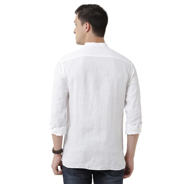 Linen Club Men's Pure Linen White Solid Slim Fit Full Sleeve Casual Shirt - Image 3