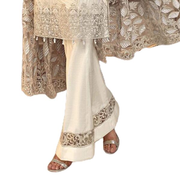 Miss Ethnik Women's Faux Georgette Semi Stitched Top With Unstitched Santoon Bottom and Net Dupatta Embroidered Straight Kurta Dress Material (Kurta Palazzo Set) - Image 5