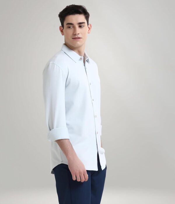 TURMS Water Repellent Men's Knitted Shirt | Anti Stain Anti Odor Cotton Blend | Solid Casual Full Sleeves - Image 3