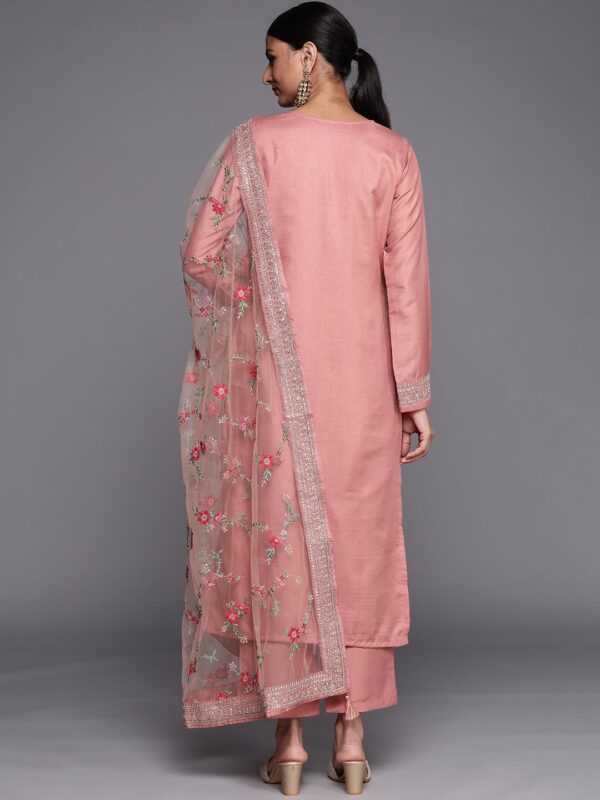 Libas Womens Self Design Silk Blend Straight Kurta With Trousers and Dupatta - Image 4