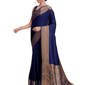 AMIRAT Women's Banarasi silk plain saree With Golden Zari Woven Border With Blouse Piece