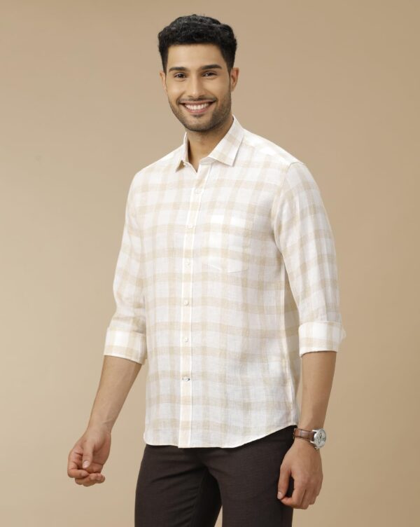Linen Club Men's Pure Linen Blue Checked Contemporary Fit Half Sleeve Casual Shirt - Image 5