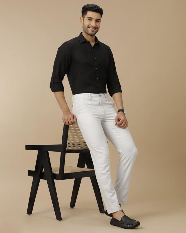 Linen Club Men's Pure Linen White Solid Contemporary Fit Full Sleeve Casual Shirt - Image 3