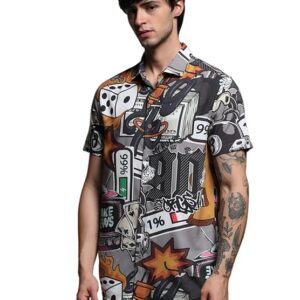 JACK & JONES Men Spread Collar Graphic Printed Cotton Relaxed Fit Casual Shirt