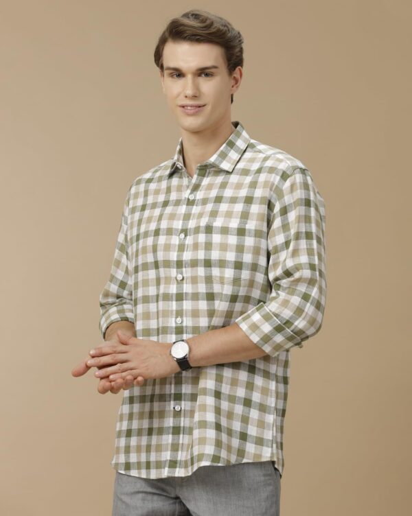Linen Club Men's Pure Linen Blue Checked Contemporary Fit Half Sleeve Casual Shirt - Image 5
