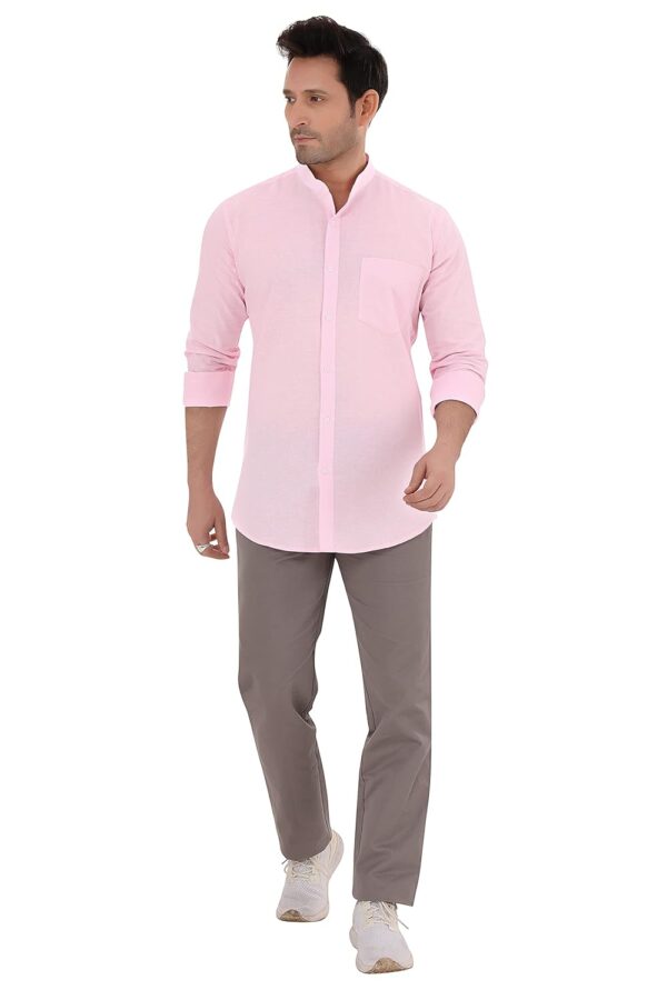 Faubourg Mens Linen Cotton Mandarin Chinese Collar Formal Shirt - Image 5
