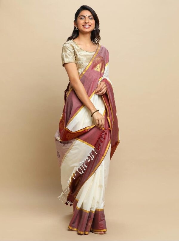 TEXATION Onam Special Women's Kerala Kasavu Cotton Saree With Rich Pallu and Running Blouse Piece (Saree5.5 meter, Blouse 0.8 meter) (BLACK) - Image 2