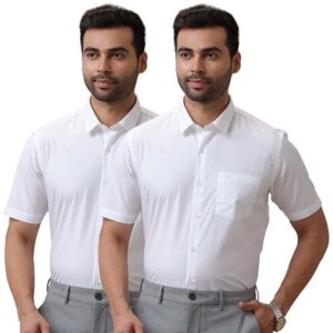 Ramraj Cotton Pack of 2 Solid Half Sleeve Regular fit Regular Collar Trending Formal Shirt for Men