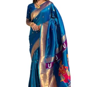 SGF11 Women's Kanjivaram Paithani Silk Saree With Unstitched Blouse Piece