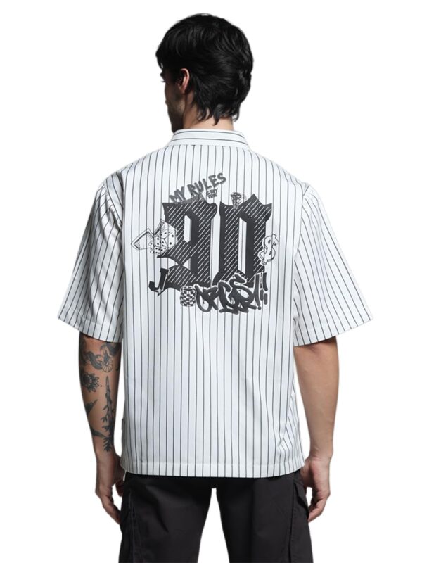 JACK & JONES Men's Spread Collar Vertical Striped Cotton Oversized Casual Shirt - Image 4