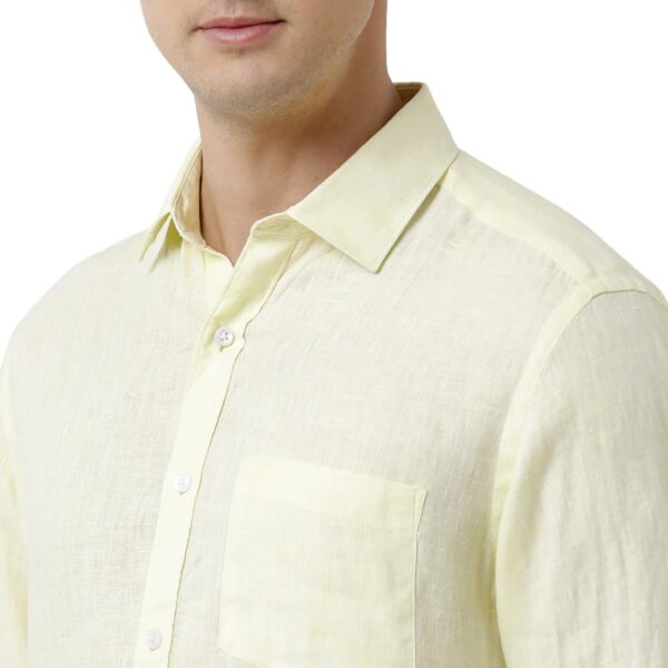 Linen Club Men's Pure Linen Yellow Chambray Slim Fit Full Sleeve Casual Shirt - Image 5
