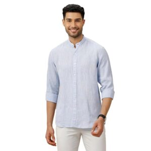 Linen Club Men's Pure Linen White Solid Contemporary Fit Full Sleeve Casual Shirt
