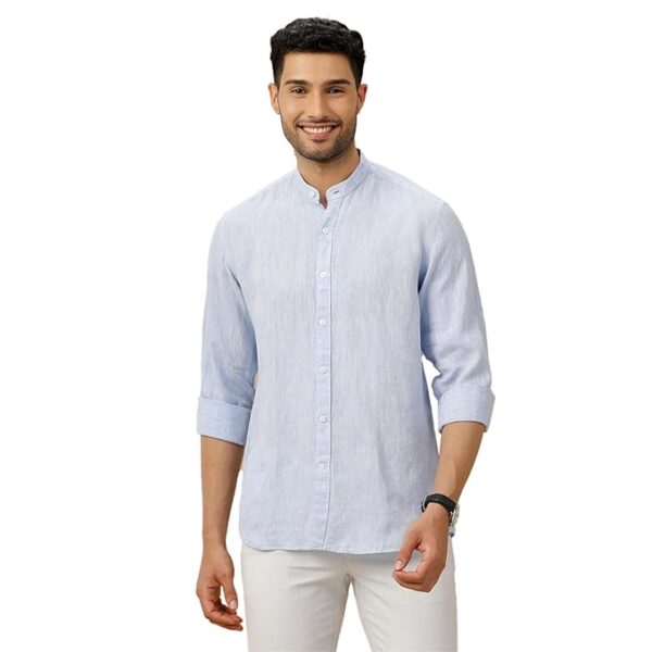 Linen Club Men's Pure Linen White Solid Contemporary Fit Full Sleeve Casual Shirt