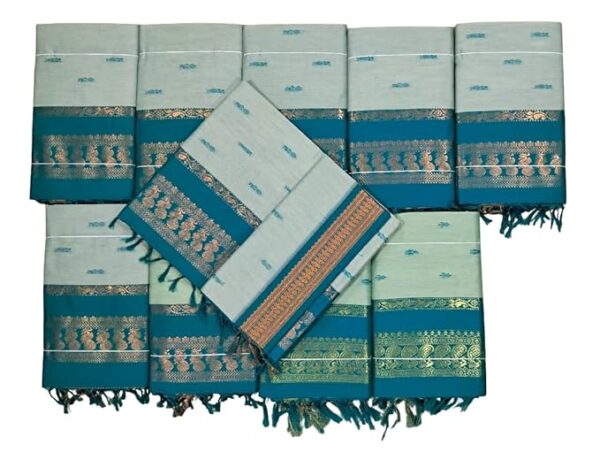 ILAIYAAL CLOTHINGS Women's Kanjivaram Cotton Silk Saree South Indian Paithani Sari | gadwal cotton sarees with Zari Border and Blouse Piece - Suitable For All Indian Occasions and Festivals 191