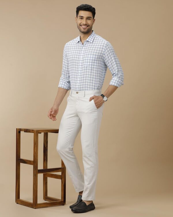 Linen Club Men's Pure Linen Blue Checked Contemporary Fit Half Sleeve Casual Shirt - Image 3