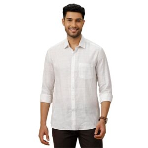 Linen Club Men's Pure Linen Blue Checked Contemporary Fit Half Sleeve Casual Shirt
