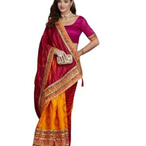arriva fab Women's Soft Pure Chiffon With Colourful Embroidery Heavy Lace Saree With Unstitched Blouse
