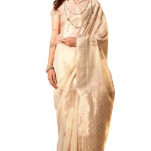 SGF11 Women's Kanjivaram Soft Cotton Linen Silk Saree With Unstitched Blouse Piece