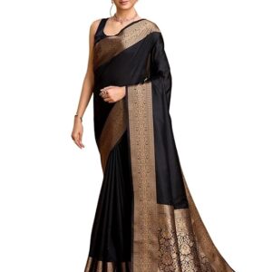 AMIRAT Women's Banarasi silk plain saree With Golden Zari Woven Border With Blouse Piece