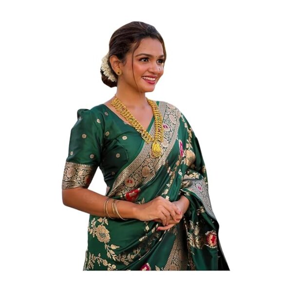 MARGI DESIGNERS Womens New Latest Kanjivaram Heavy Banarasi Silk Woven Saree with Blouse