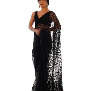 MUNIR Women's Heavy Butterfly Net Beautiful Ethnic Saree With Unstiched Blouse Piece For Festival And Function - M-Maharani