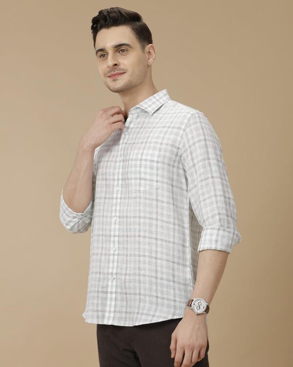 Linen Club Men's Pure Linen Blue Checked Contemporary Fit Half Sleeve Casual Shirt - Image 5
